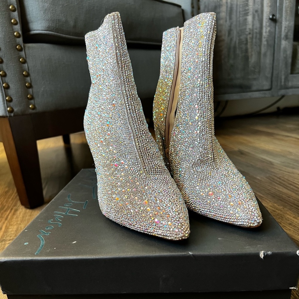 Betsey Johnson Rhinestone Silver Heeled Boots